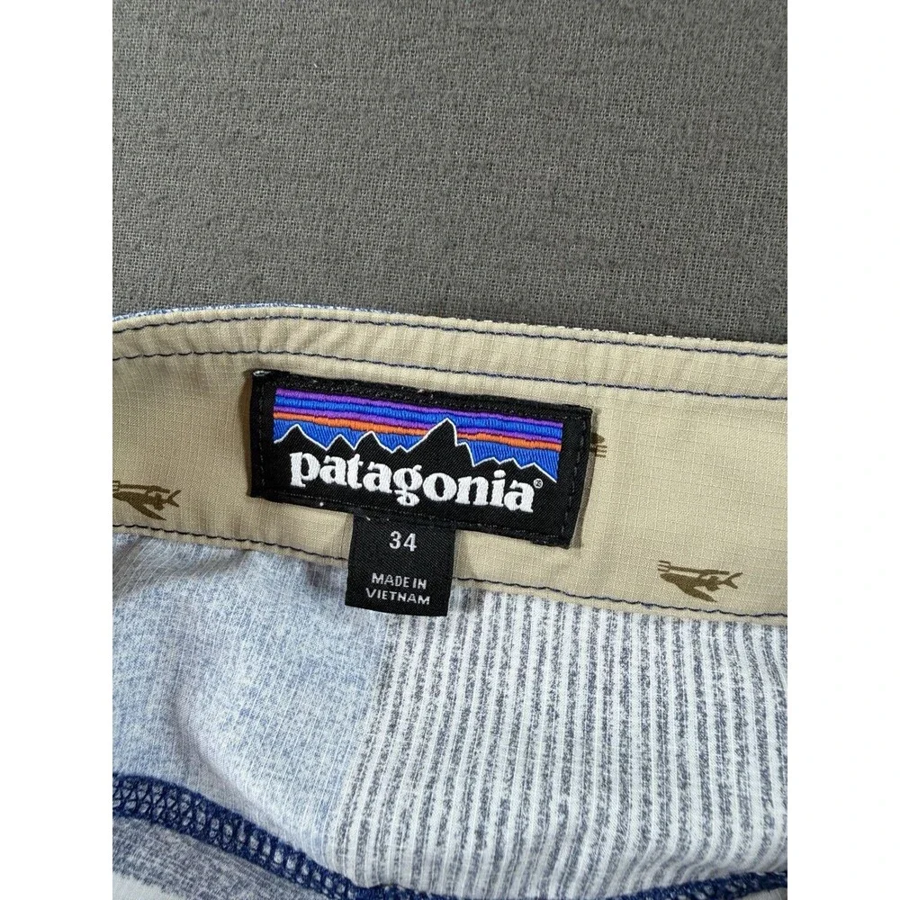 Patagonia Boardshorts Mens Sz 34 Blue Striped Swim Trunks Shorts Stretch Surf